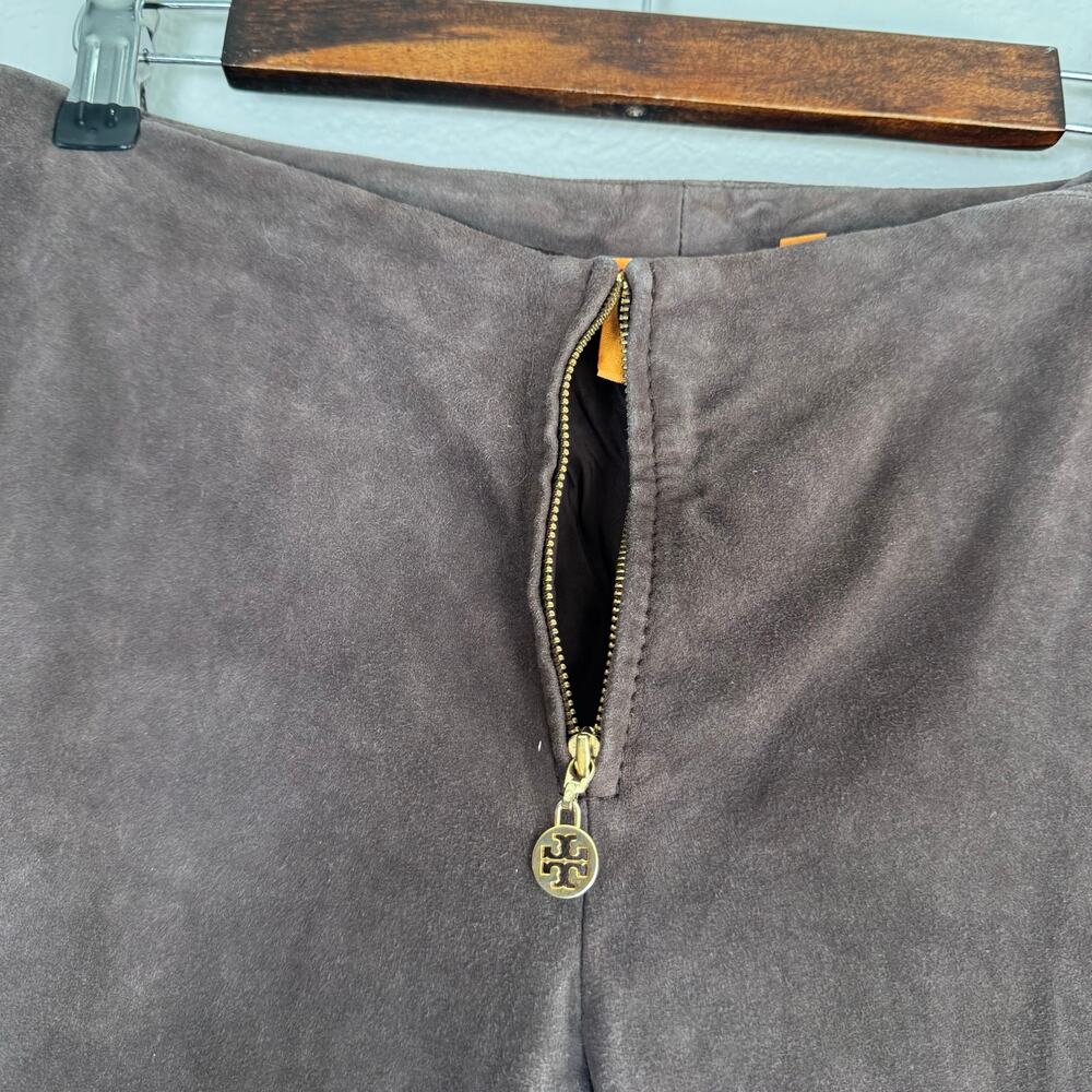 tory burch | brown 100% genuine leather zip flare leg women's luxury pants sz 2 - Picture 5 of 10